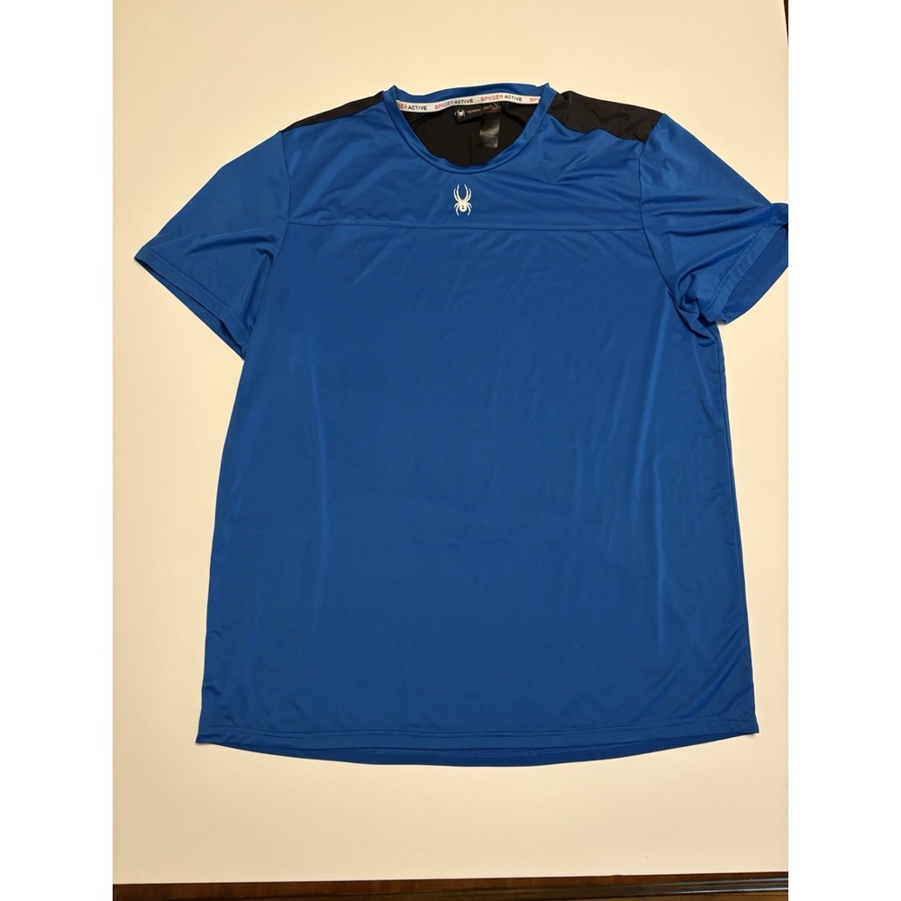 Spyder Performance Shirt Men XXL Blue Black Short Sleeve Athletic Tee